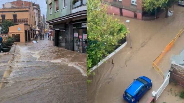 Carrers completament inundats a Sant Cugat. Foto: Xarxes